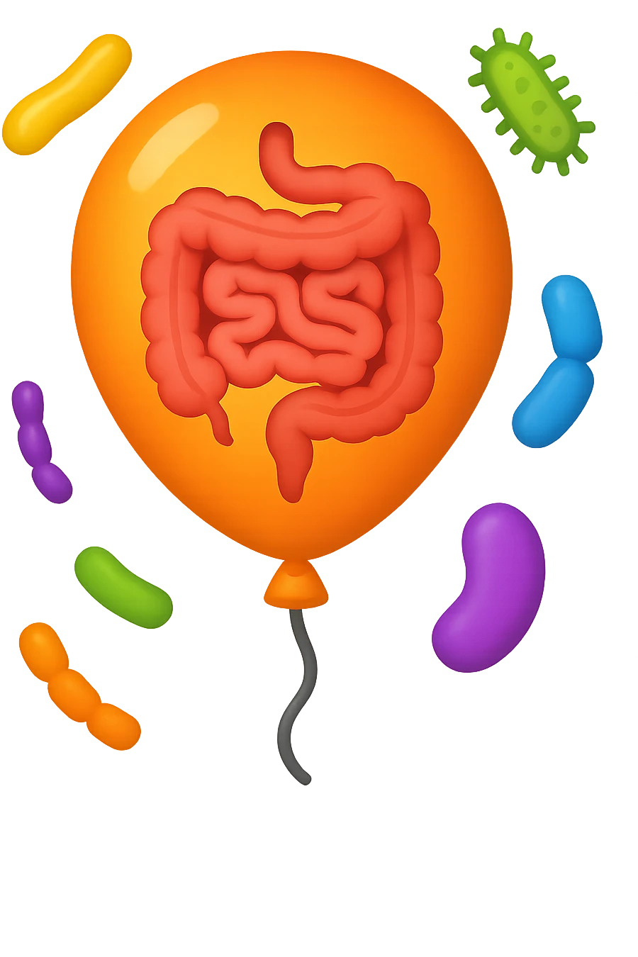 emoji stile iphone di un palloncino con intestino dentro e batteri intestinali intorno emoji