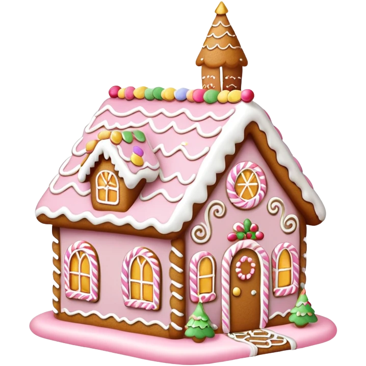 light pink and gold and white gingerbread house emoji