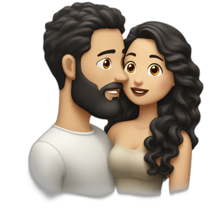 White-man-with-a-smooth-black-hair-cut-fade-and-a-black-beard-kissing-a-white-woman-with-long-brown-waved-hair emoji