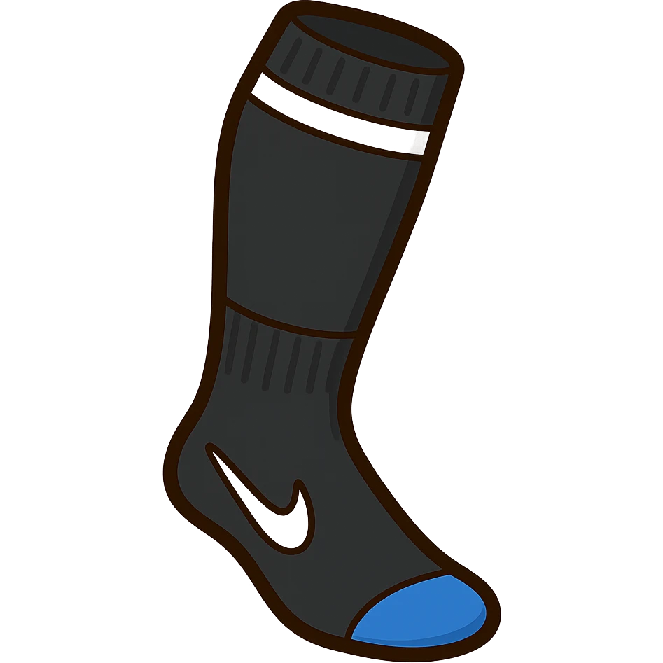 A single black football sock with a white Nike tick, knee-high style, emoji style, no background emoji