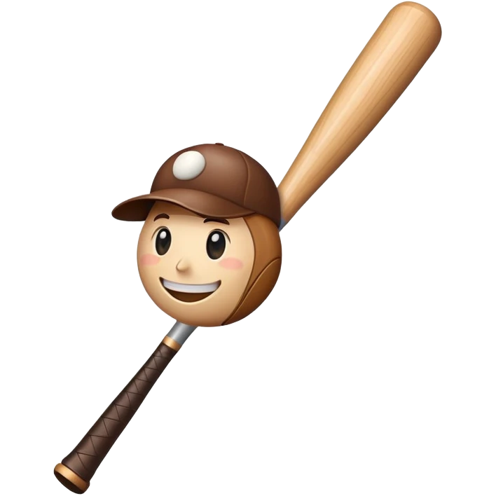 A wooden baseball bat with a cute smiling face emoji