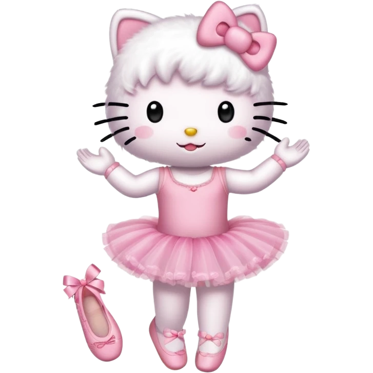 Hello Kitty in a pink tutu and ballet shoes, smiling emoji