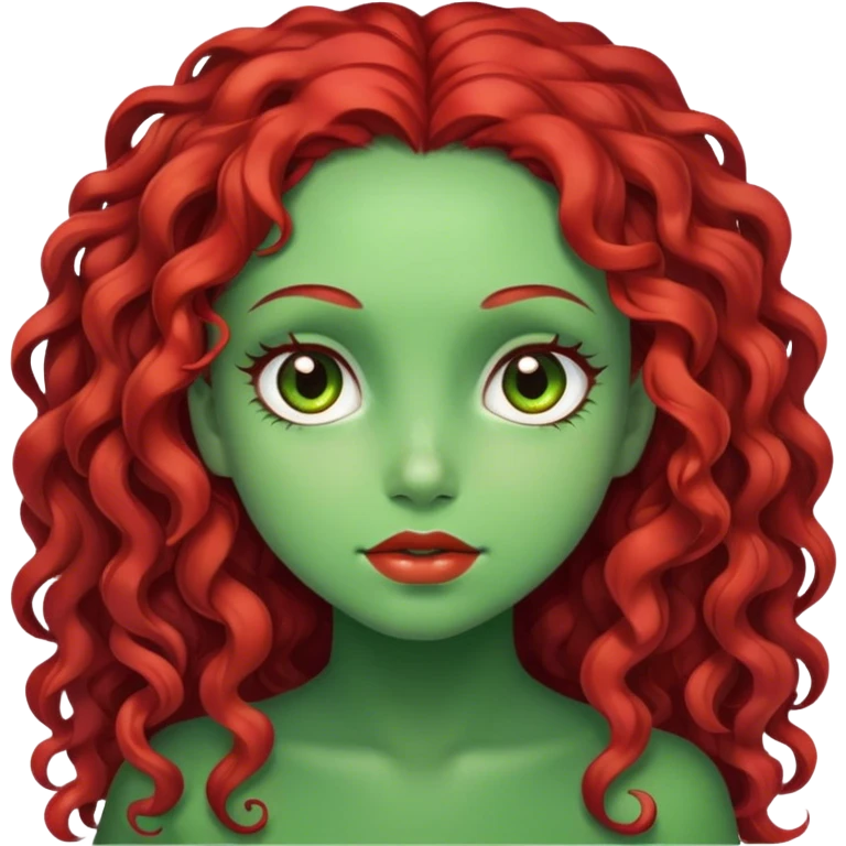 uma menina zumbi (pele verde) de cabelo cacheado vermelho longo e olhos castanhos  emoji