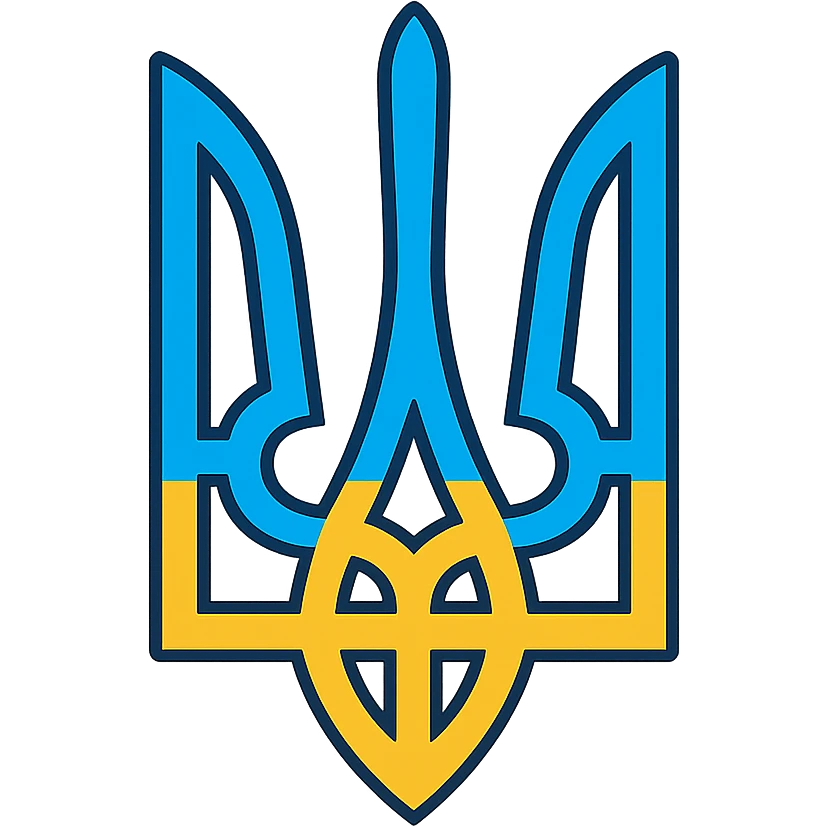 Ukraine trident emblem, blue and yellow colors, simple design, iconic emoji