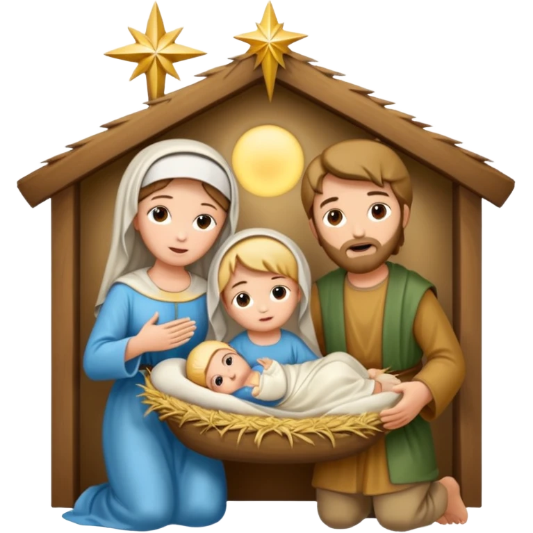 Pesebre con la virgen María San José y el niño Jesús emoji