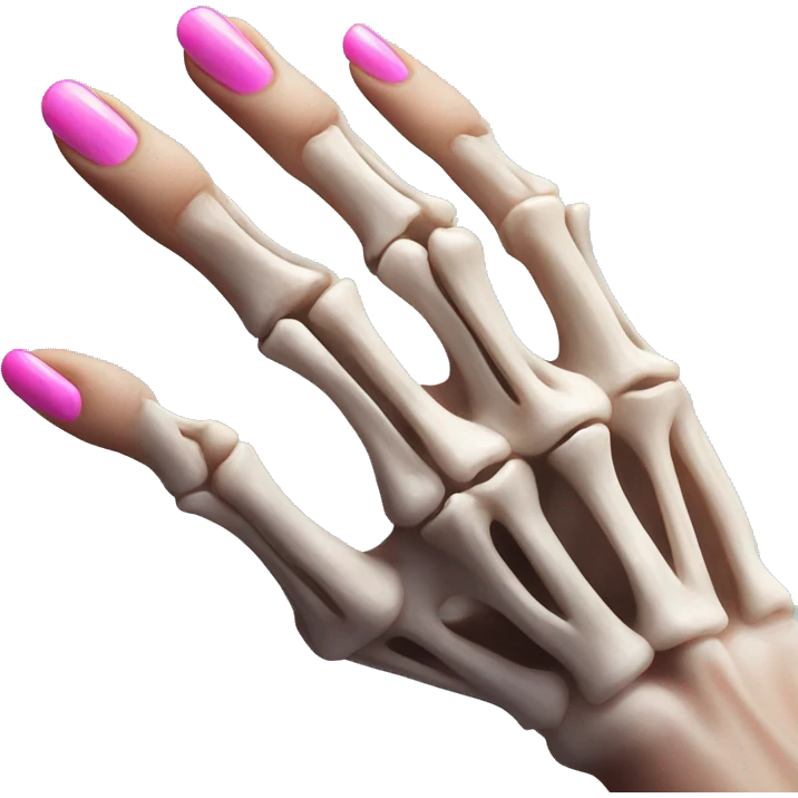 Skeleton hand 5 fingers with pink polish nails minimalistic  emoji