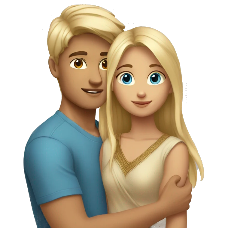 Blond hair blue eyes boy with indian girl hug emoji