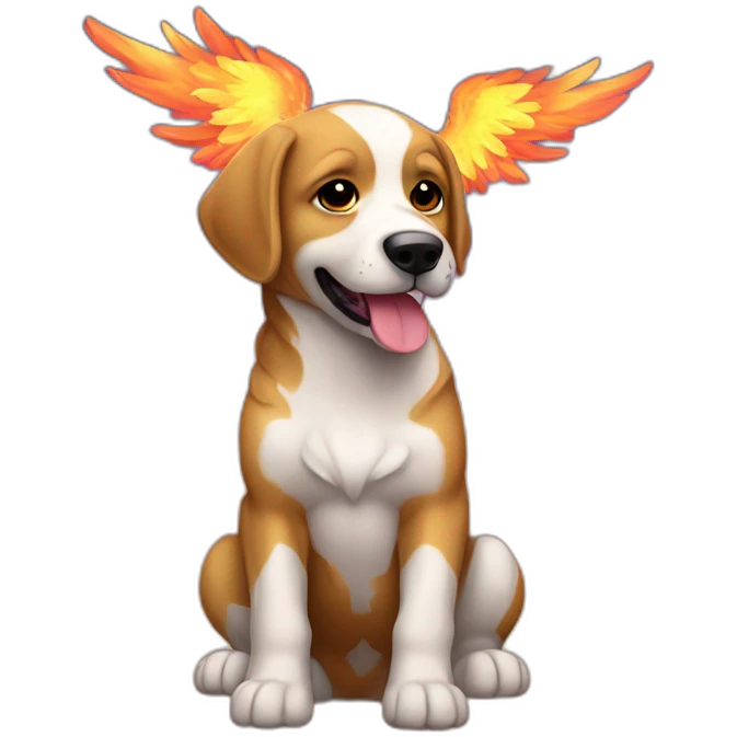 Perro con alas en un cielo de fuego emoji