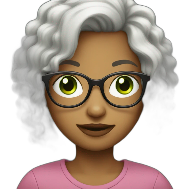 a girl with hair and green eyes in glasses emoji
