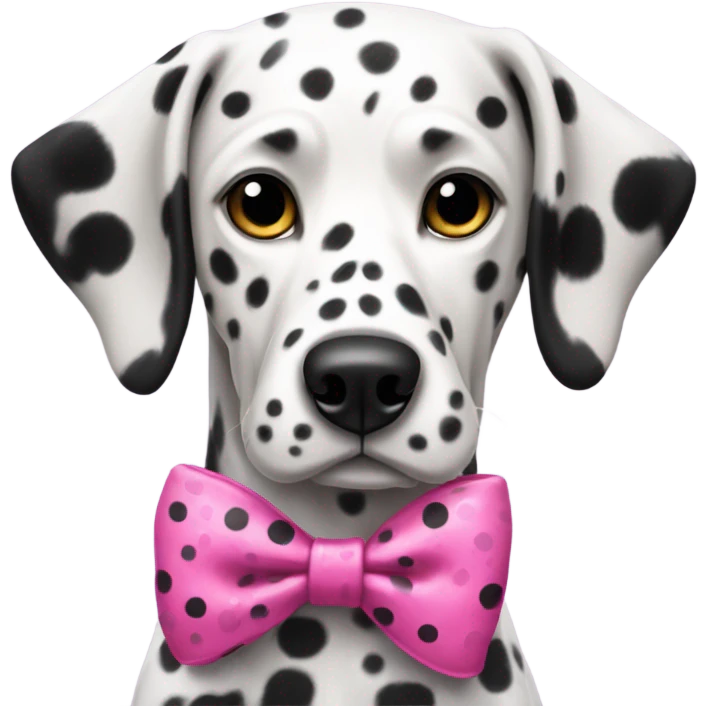 a  Dalmatian with all black ears wearing a pink bow emoji