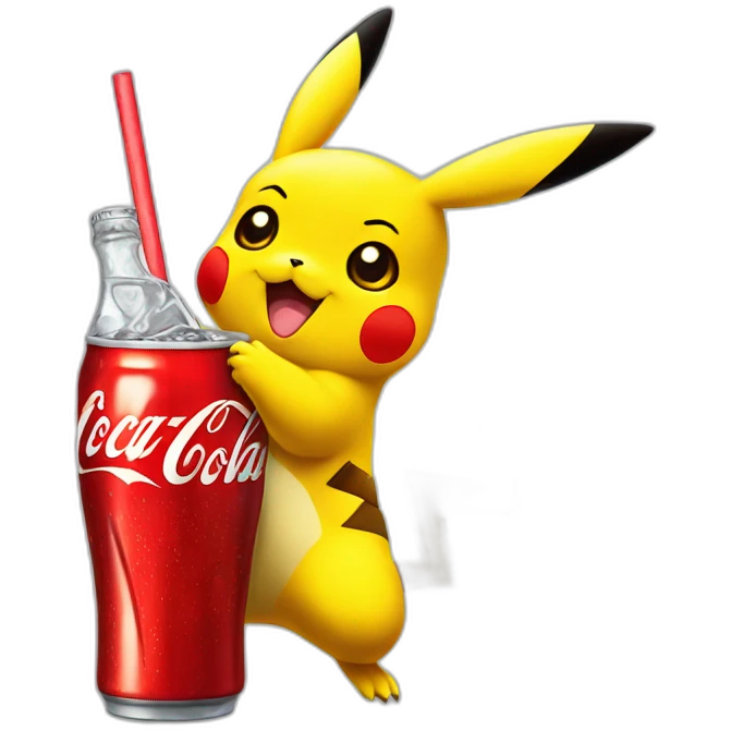 Pikachu drinking coca cola emoji