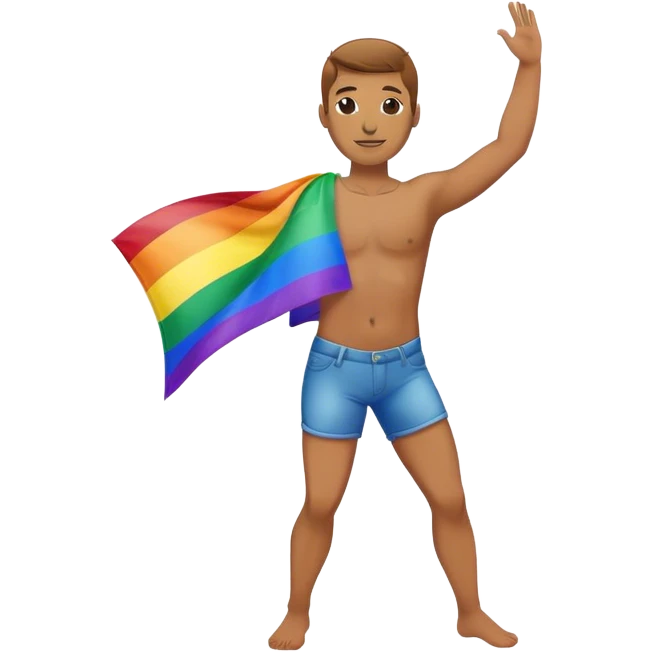 Man with rainbow flag dancing emoji