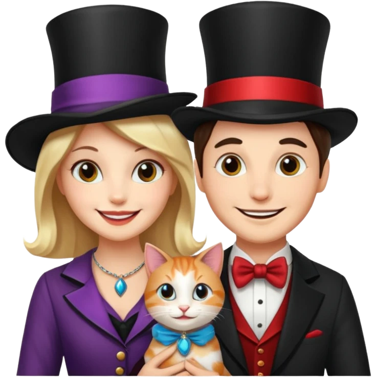 magician couple and their pet cat emoji