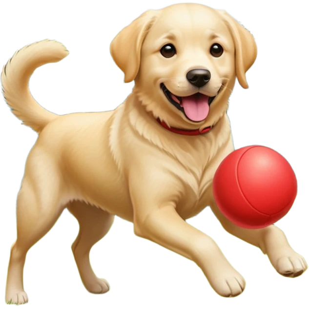 A Labrador Retriever playing fetch with a ball in a backyard garden, mid-action with joyful expression. Natural sunlight, realistic motion blur, outdoor realism. emoji
