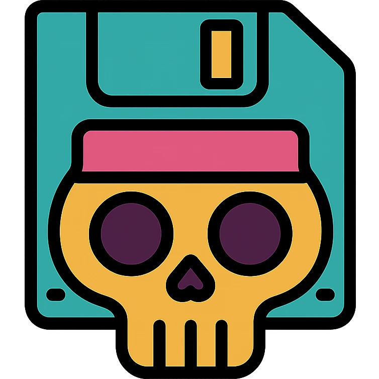 floppy disc shaped like a skull, color outline icon emoji