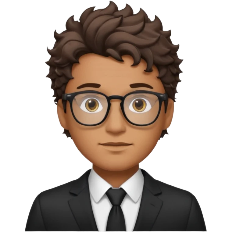 Could you draw me a man with wavy hair, low fade style, glasses, brown eyes, sharp facial features, and a masculine look? emoji