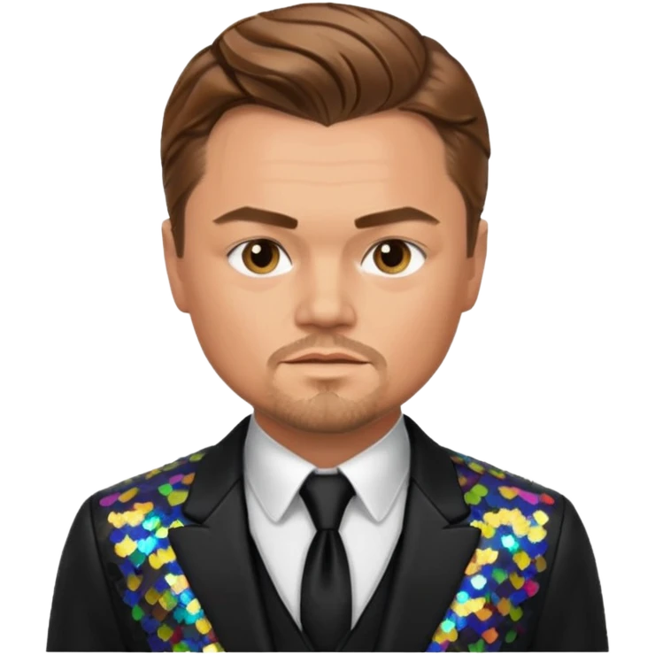 Leonardo DiCaprio with light brown hair, black sequin suit emoji