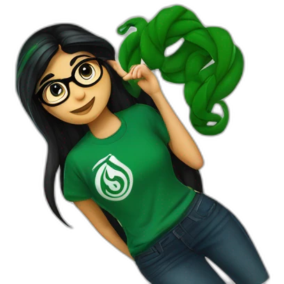 Mia Khalifa black braid white tshirt green sleeves slytherin logo emoji