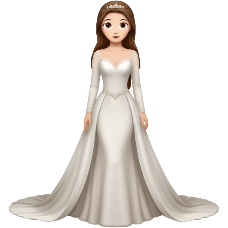 Chica blanca ,ojos marrones, vesti novia sexy manga ,  cuerpo entero ,pelo muy largo castaño y recogido,  cola larga emoji