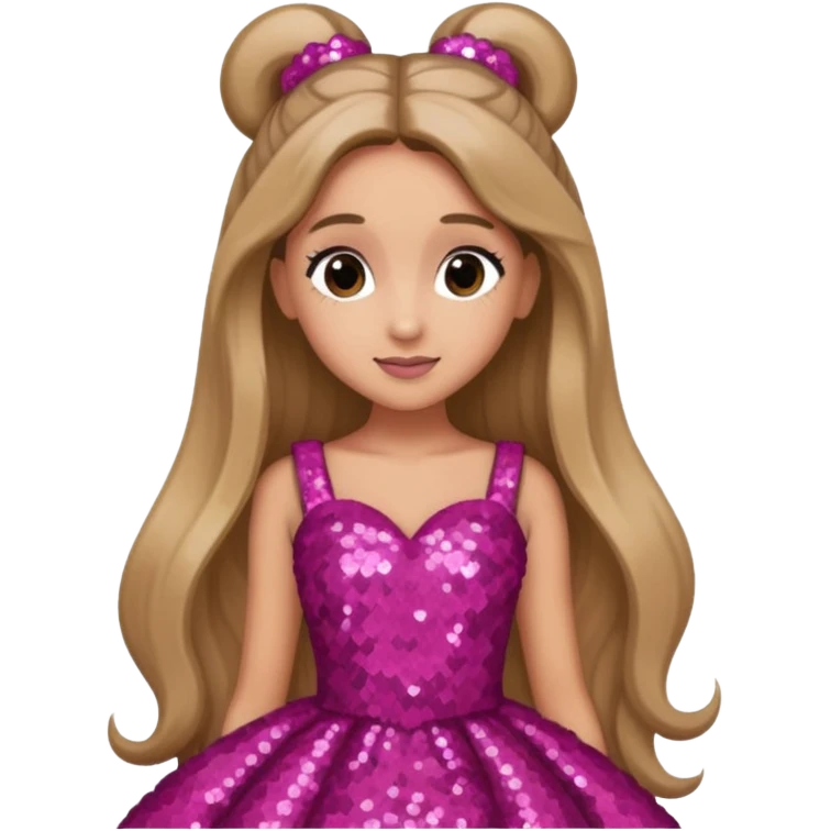 Ariana Grande with long dark blonde hair, dark pink sequin dress emoji