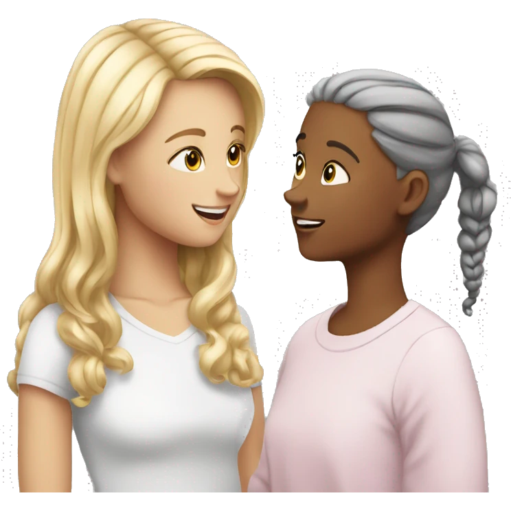 White teen girl talking with older white teen girl emoji