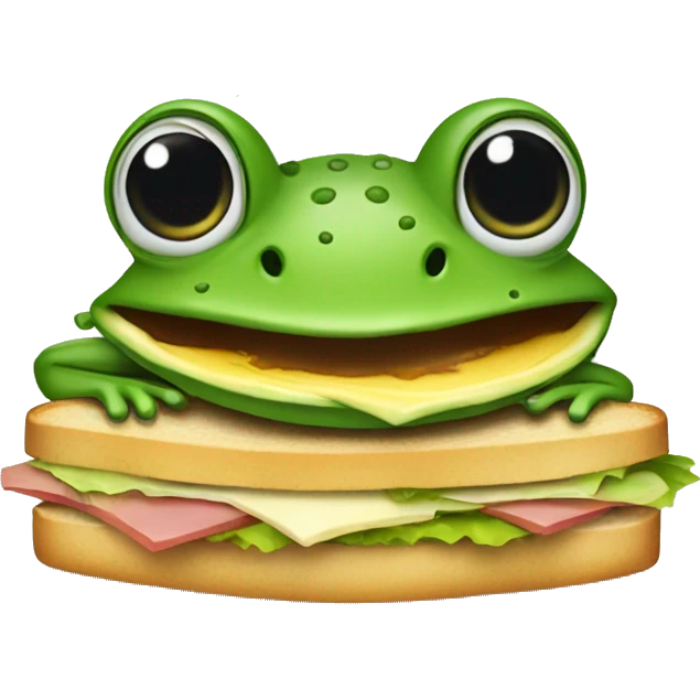 a frog eats a sandwich, the sandwich have legs emoji