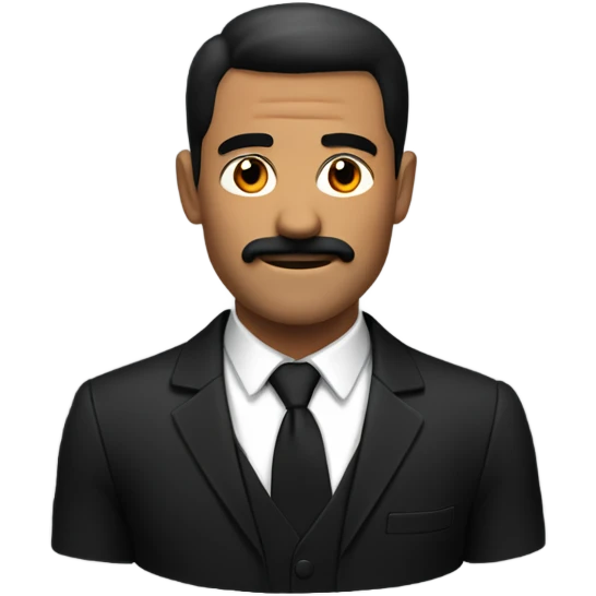 Man with black suit and red band on the arm of it with a black haircut and a short black mustache  emoji
