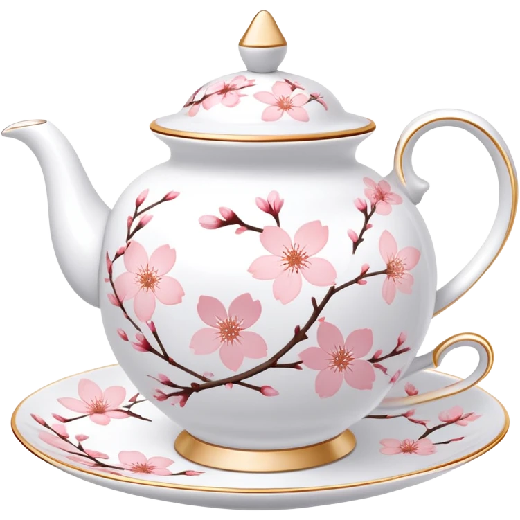 Cute Pastel pink and white Cherry Blossom Sakura Tea Porcelain Set emoji