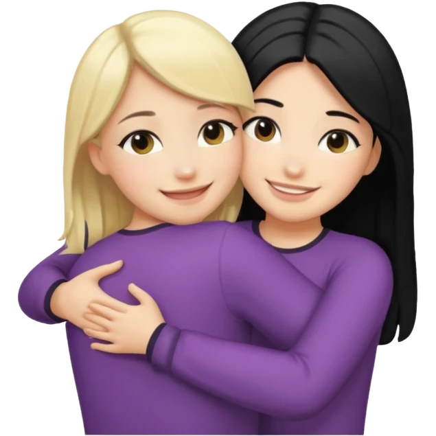 Hug from behind blond girl black hair girl emoji