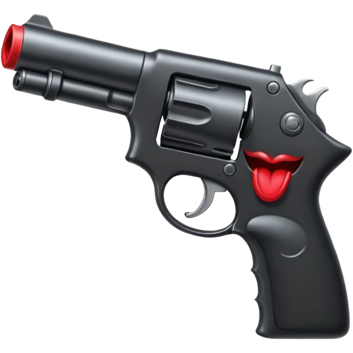 A gun facing left (2D) pointing at a mouth facing right (2D) emoji