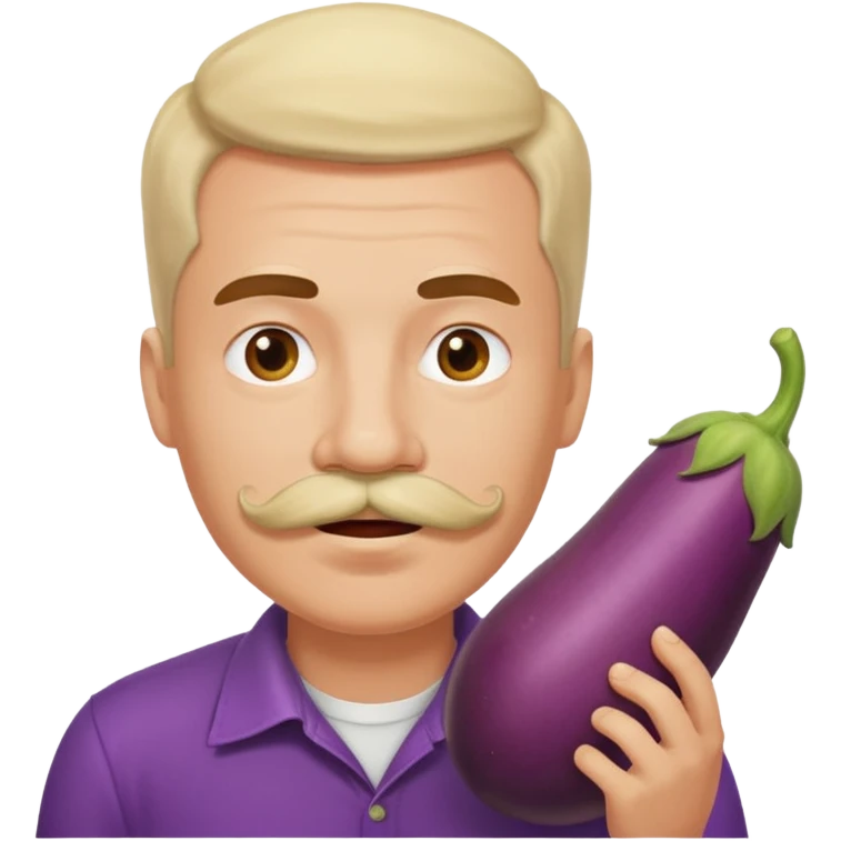 Man with mustache eating huge eggplant emoji