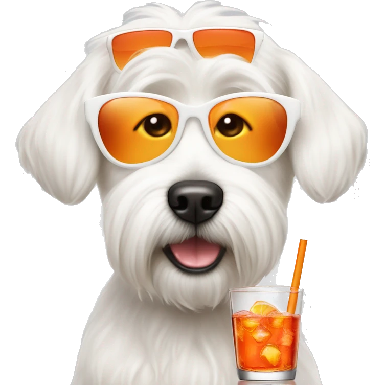 White dog Maltesa with a Aperol spritz  emoji