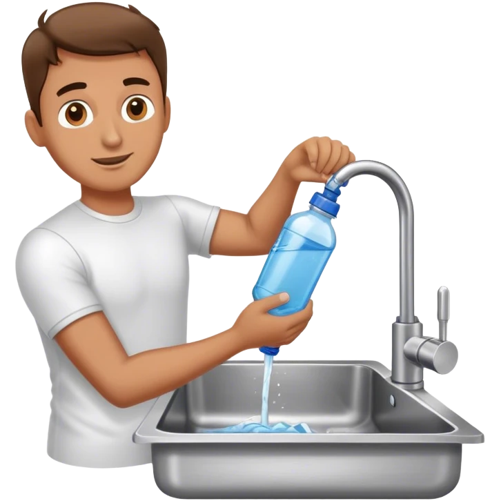 man wash water bottle in sink emoji
