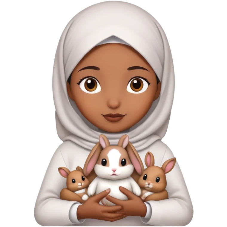 muslim girl holding a rabbit with her hands emoji