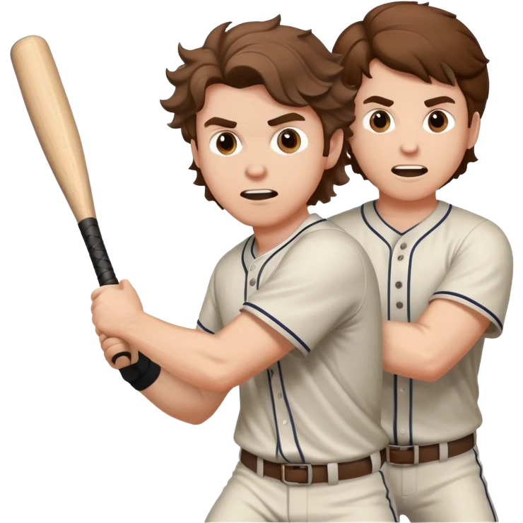 white guy with brown wavy hair holding a baseball bat attacking another man emoji