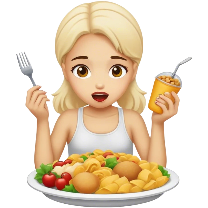 Girl eating a lot of food emoji