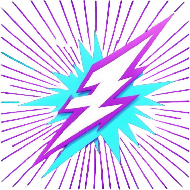 Minimalist emoji, a stylized lightning bolt cutting through a neon laser grid, 80s/90s retro-futurism style, bright purple and cyan, white background. emoji
