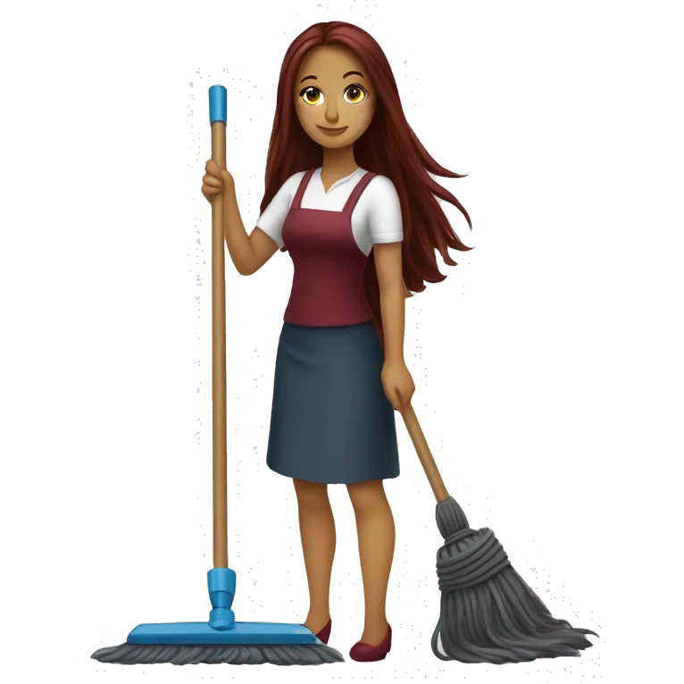 Beautiful burgundy long haired woman mopping the floor emoji