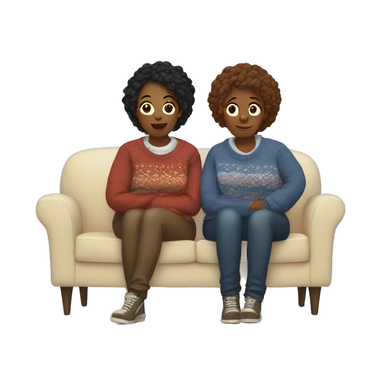 two lesbians in sweaters on a couch emoji