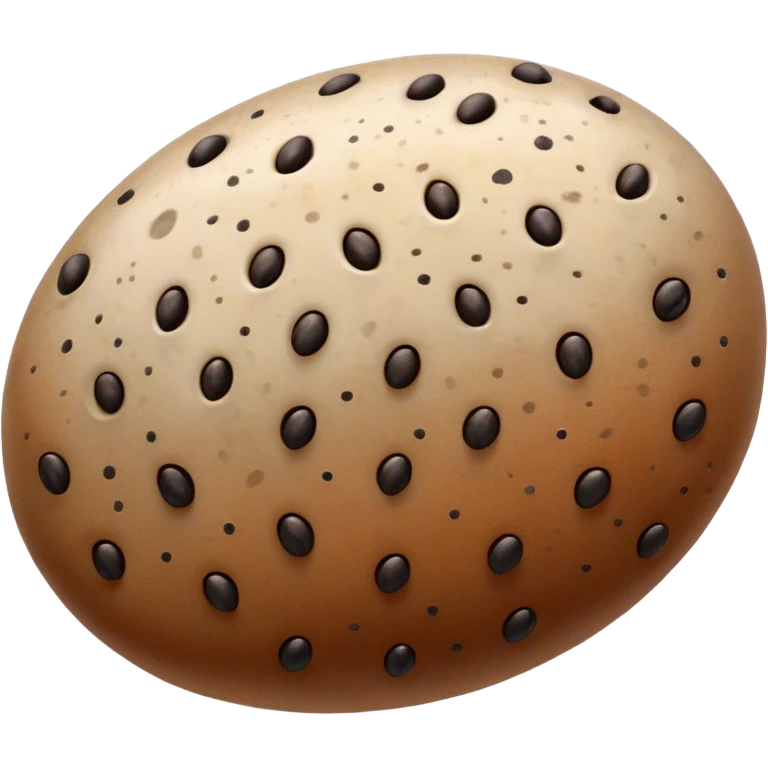 realistic seed, detailed macro close-up, textured surface with natural patterns, shades of brown and little beige with a few small equal sized distinctive black speckles, oval-shaped, glossy, studio lighting, sharp focus, high-resolution photography, isolated on neutral background emoji