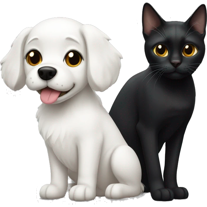 White dog and black cat  emoji