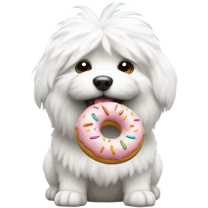 White fluffy dog holding a donut  emoji