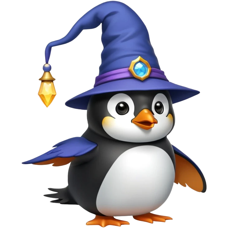 An penguin with a Wizard hat and His Wing in Front of His mouth. This Emoji should BE AS simple and easy to Draw AS possible emoji