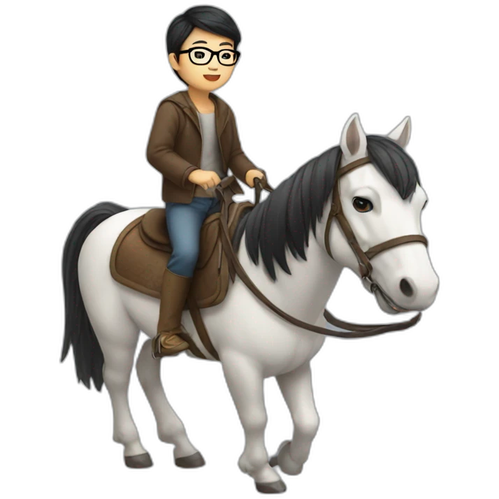 asian boy in specs riding a horse emoji