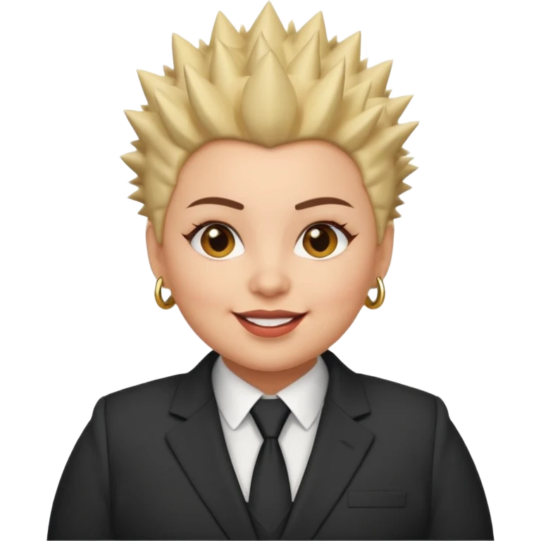 fat spiky haired happy woman with suit emoji