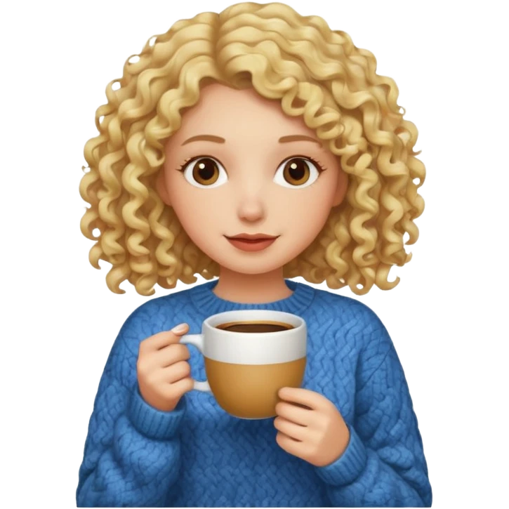 curly blonde woman drink coffe emoji