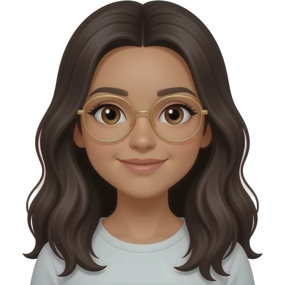 بنت شعرها اسود بني طويل جداً لابسة نضارة ذهبية رفيعة لون البشرة حنطية emoji