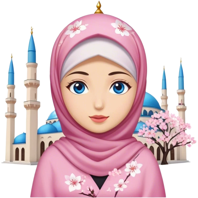 Turkish beautiful finish Konya girl blue eyes with hijab and cherry blossom dress on mosque emoji