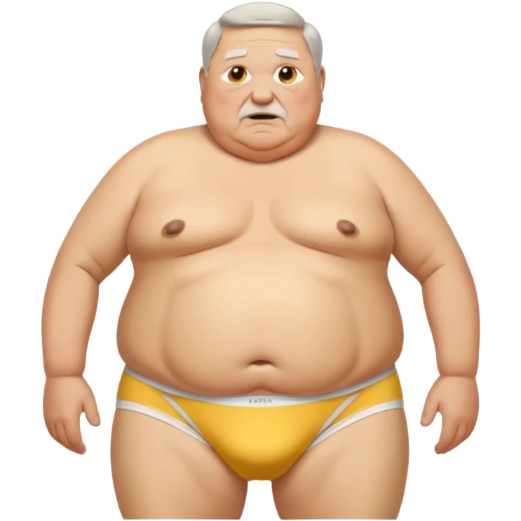 Old fat man with saggy boobs no shirt big belly tidy white Staind yellow in front of his underwear falling down off his hips showing his butt crack no pants   emoji