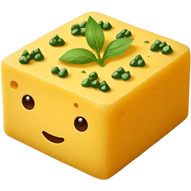 khaman dhokla, close-up of a single piece with seasoning, emoji style emoji